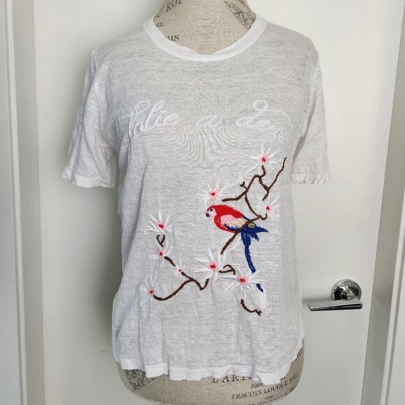White Linen Embroidered Tshirt - Picture 1 of 4